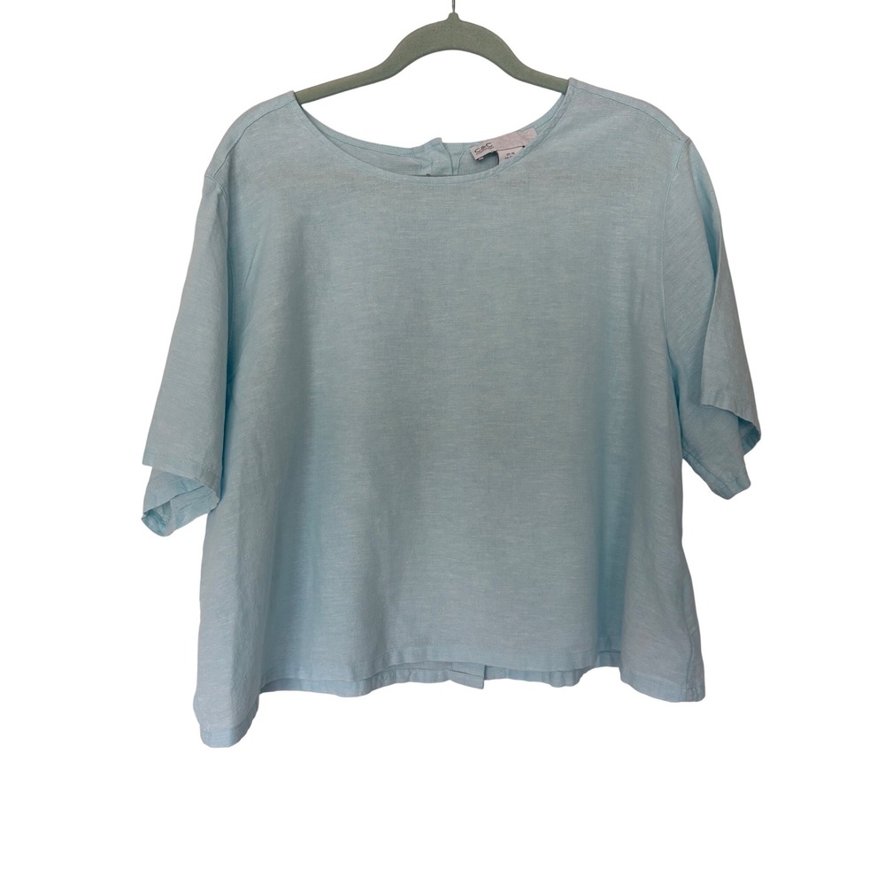 C&C California Women XL Blue Slub Linen Blend Coastal Grandmother Cottagecore